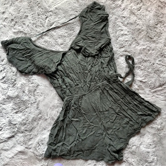 O’Neill boho Dash Romper green, flutter cap sleeves, tie, lightweight flowy - Picture 3 of 5